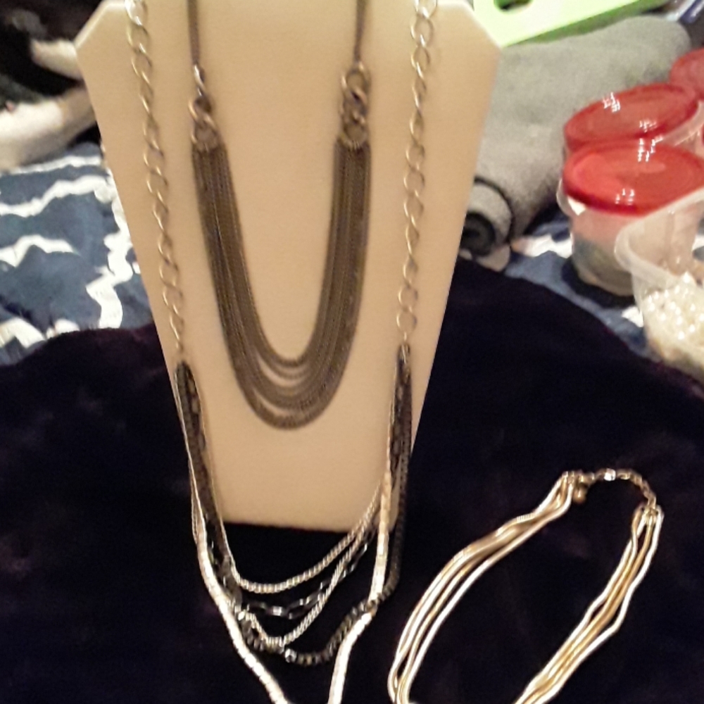 Necklace Lot silvertone - 3 chunky chain style